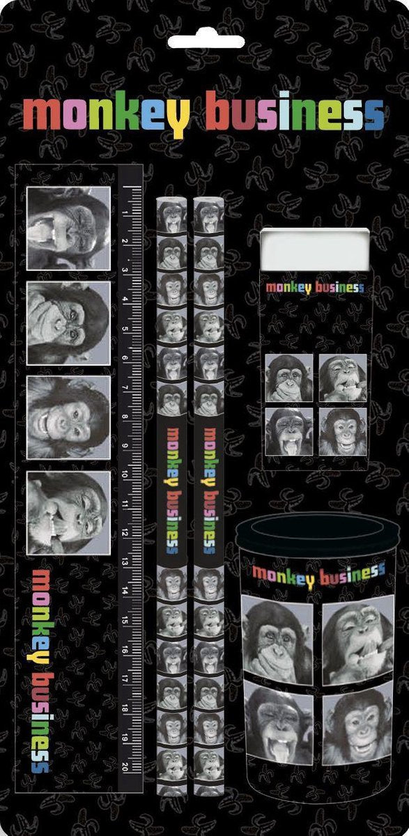 Monkey Aap - Liniaal - Potlood - Gum - Puntenslijper