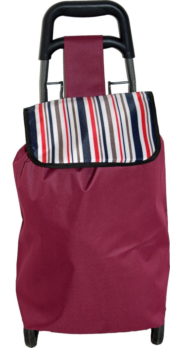Trolley - boodschappentrolley opvouwbaar 40L - lichtgewicht 1.7kg - met winkelwagen bevestiging - wijn rood