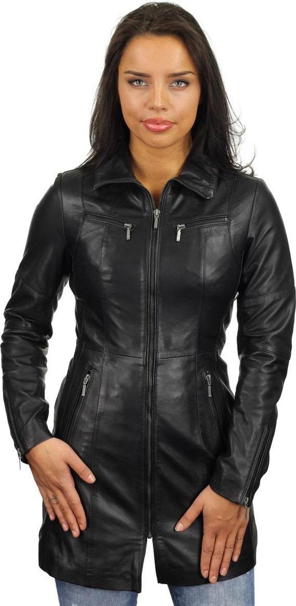 Versano Chicago Lange Leren Dames Jas XL - Zwart