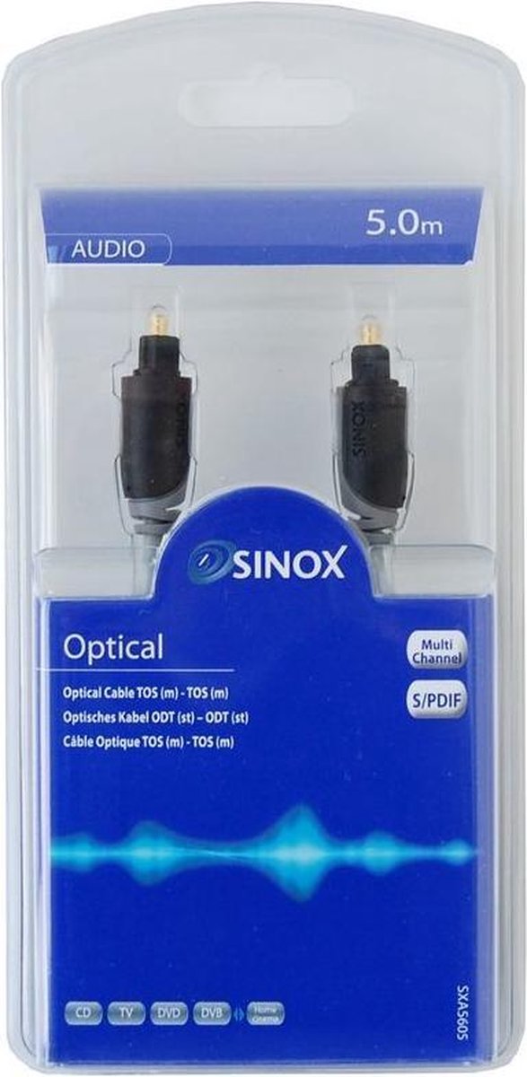 Sinox 5.0m TOSLINK M/M Glasvezel kabel 5 m OFC Grijs