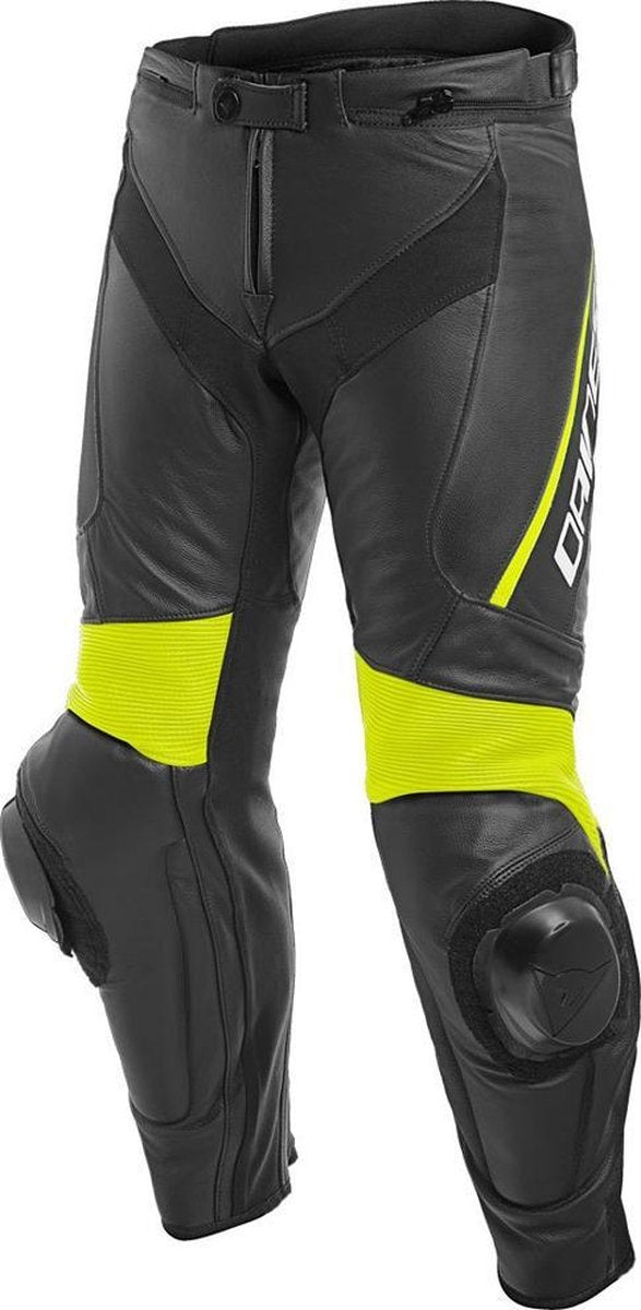 Dainese Delta 3 Black Black Fluo Yellow Leather Motorcycle Pants 52