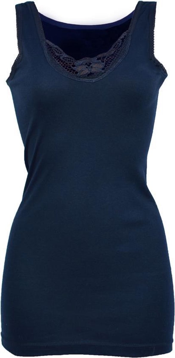 4 stuks Dames hemd met kant - 100% katoen - zwart- Maat XL (48-50)
