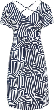 Cassis - Jurk in tricot met een geometrische print - Marineblauw