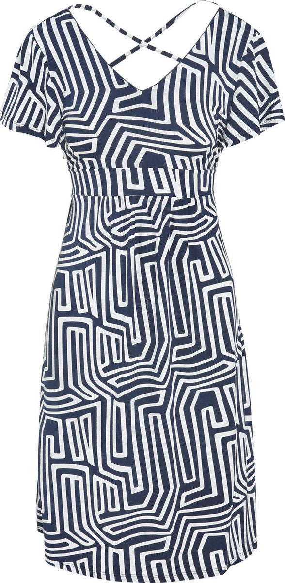 Cassis - Jurk in tricot met een geometrische print - Marineblauw