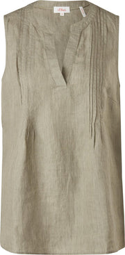 s.Oliver Blouse Dames Mouwloos - Regular Fit - V Hals - 100% Linnen - Groen - Maat XS (34)
