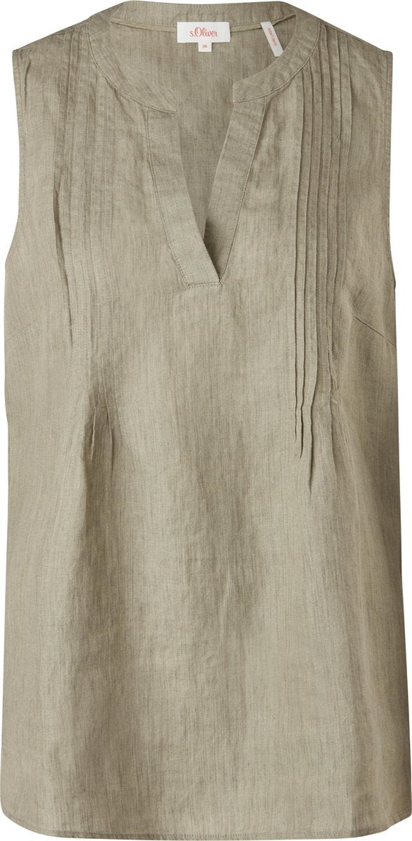 s.Oliver Blouse Dames Mouwloos - Regular Fit - V Hals - 100% Linnen - Groen - Maat XS (34)