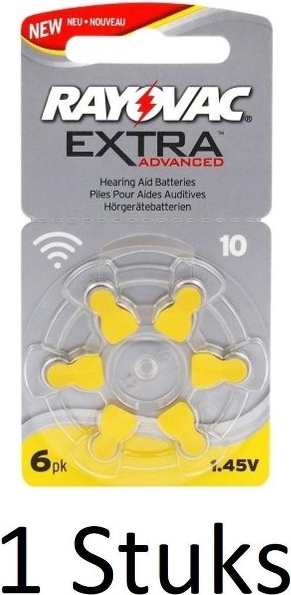 6 Stuks (1 Blisters a 6St) - Rayovac Extra Advanced 10MF Hg 0% Gehoorapparaat batterijen 1.45V