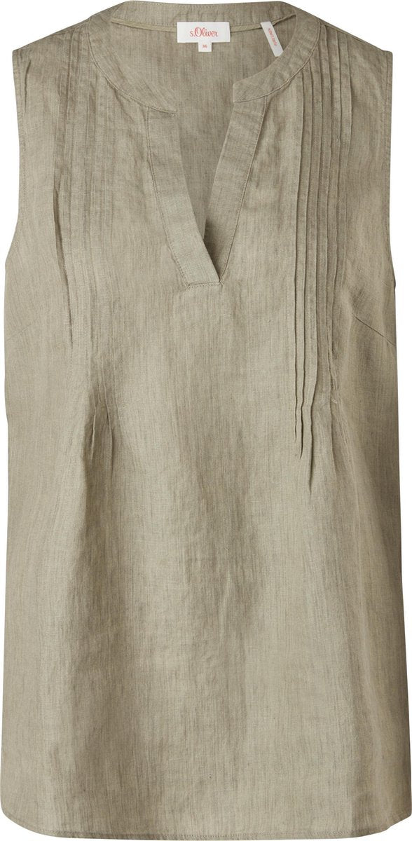 s.Oliver Blouse Dames Mouwloos - Regular Fit - V Hals - 100% Linnen - Groen - Maat M (38)