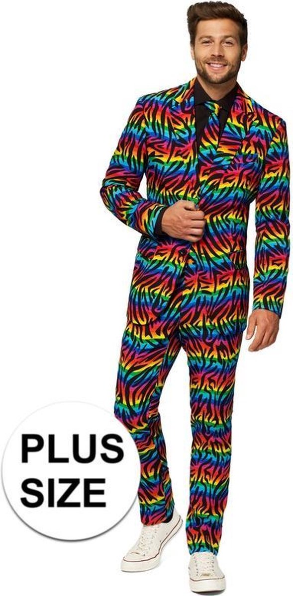 Grote maten heren kostuum Wild Rainbow zebra regenboog - Opposuits pak - Verkleedkleding/Carnavalskleding 54 (2XL)