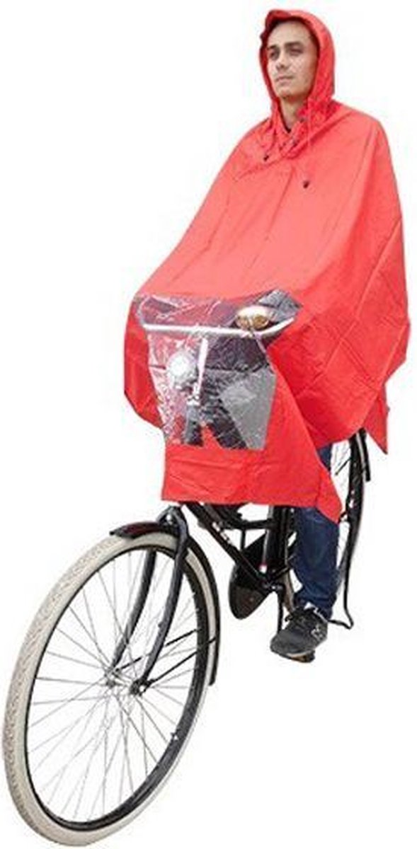 Poncho Regenponcho - Fietsponcho Fiets - Koplampproof Transparant - One Size Unisex Rood - Sport-Plein
