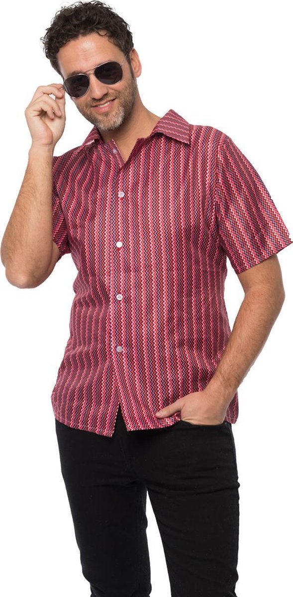 Luxe Retro Blouse Heren| S | Rood |  70's Shirt Mannen | Carnaval| Disco Blouse