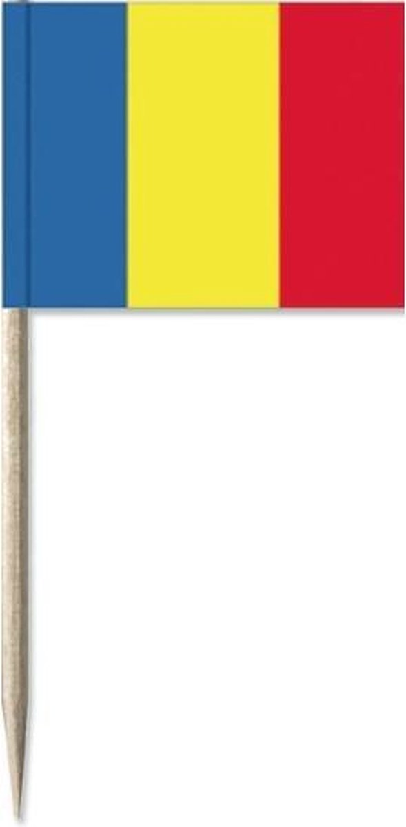 50x Cocktailprikkers Roemenie 8 cm vlaggetje landen decoratie - Houten spiesjes met papieren vlaggetje - Wegwerp prikkertjes