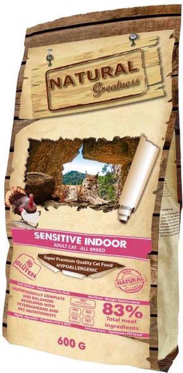 Natural greatness sensitive indoor kattenvoer 600 gr