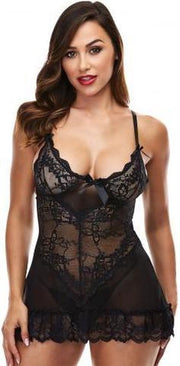 Baci Zwarte Mini Chemise - Zwart - Maat: S/M