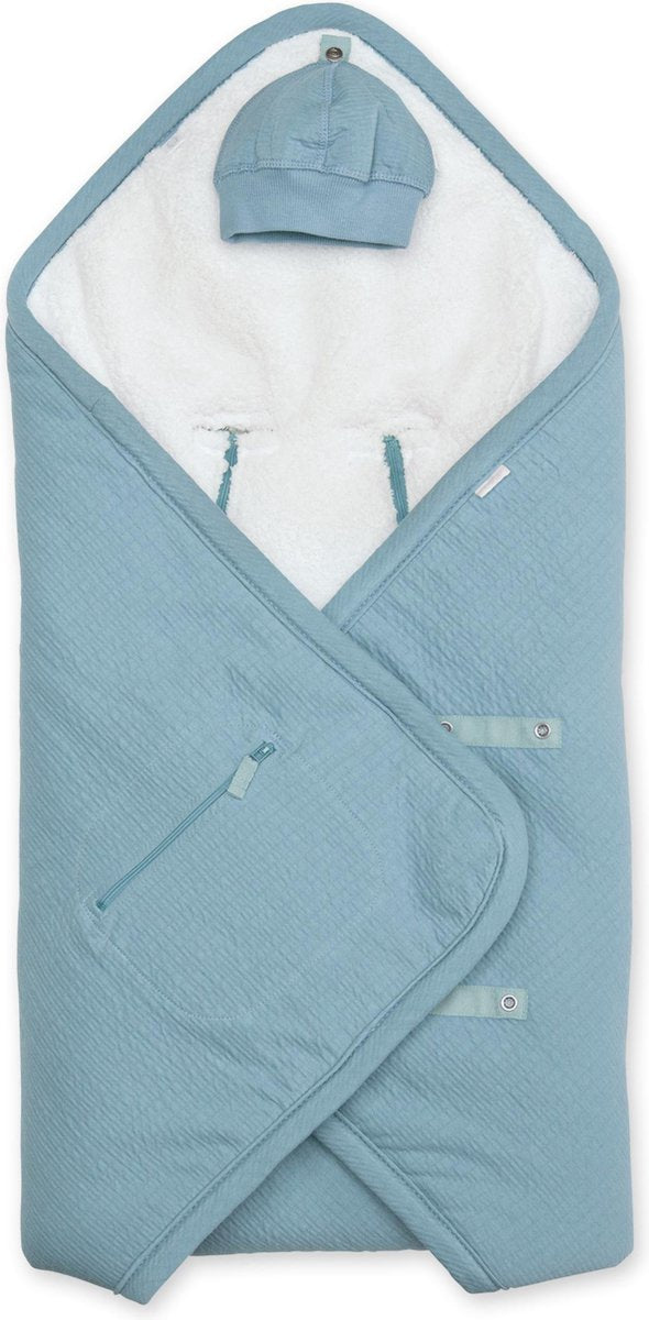 BEMINI Wikkeldeken BISIDE® 0-12m mineraal blauw Wonder Pady tetra jersey teddy