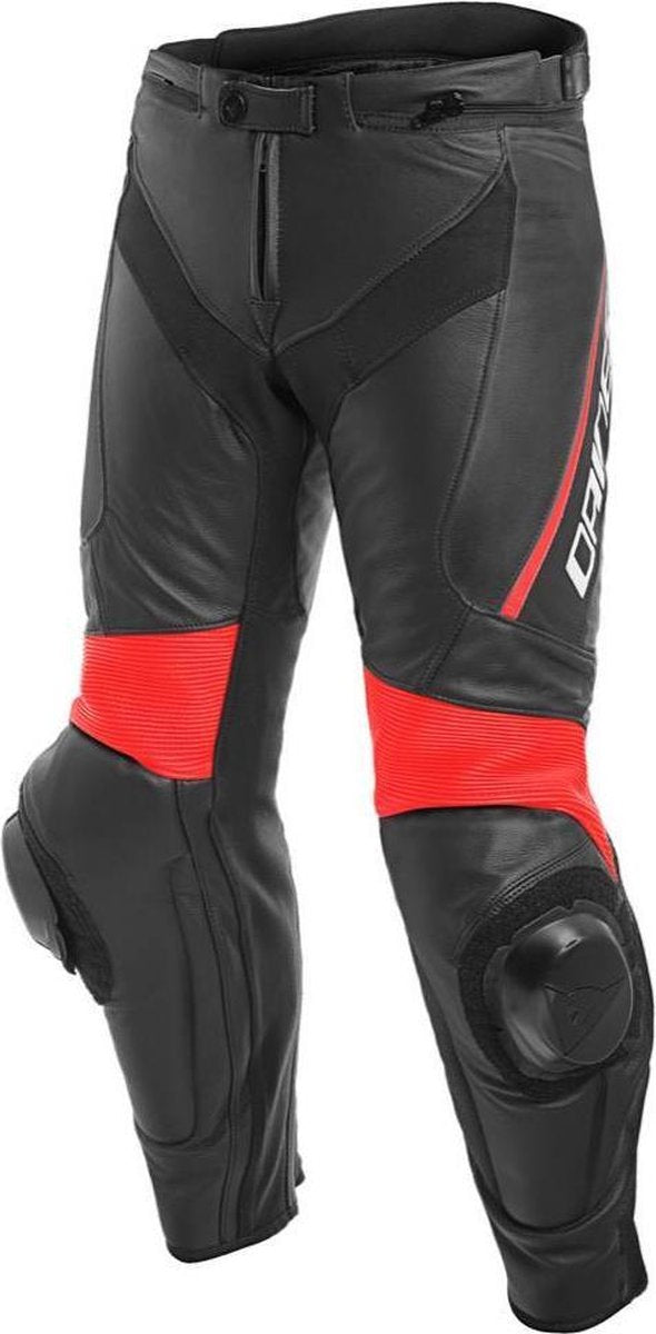 Dainese Delta 3 Black Black Fluo Red Leather Motorcycle Pants 56