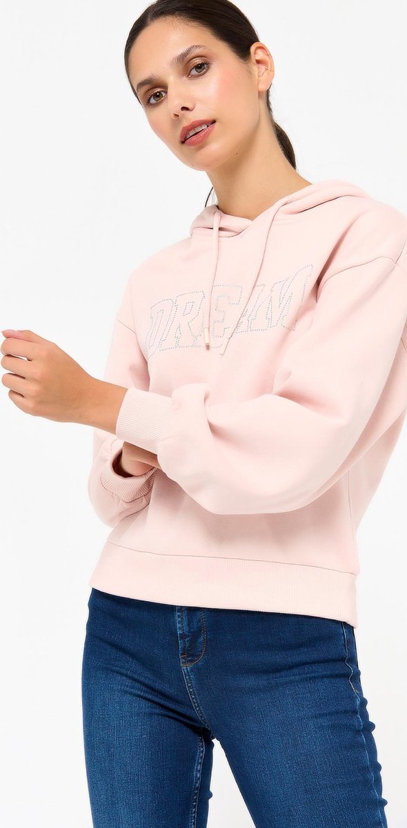 Sweater met capuchon en tekst - Nude