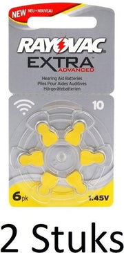 12 Stuks (2 Blisters a 6St) - Rayovac Extra Advanced 10MF Hg 0% Gehoorapparaat batterijen 1.45V