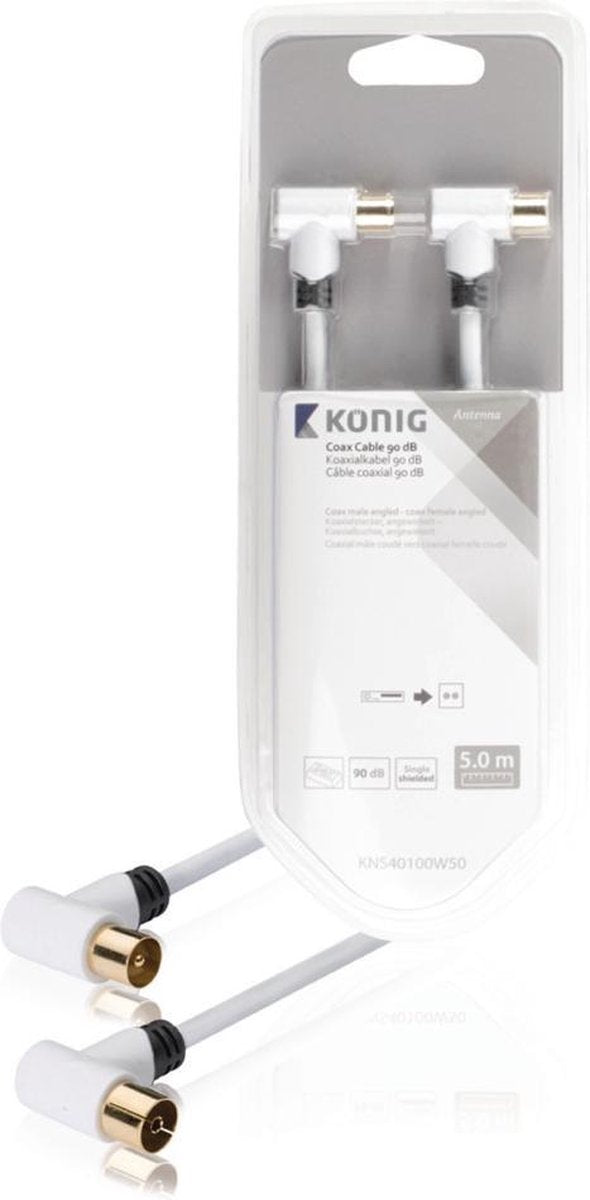 Coax cable 90 dB coax male angled - female angled 5.00 m white