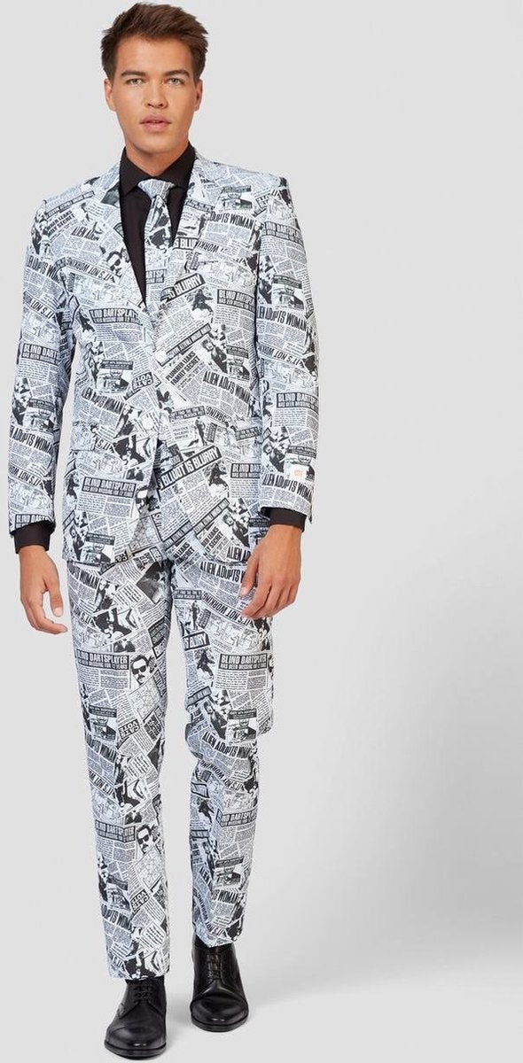 Opposuits Verkleedpak Telegraph Heren Polyester Zwart/wit Maat 58
