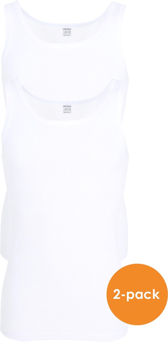 Ceceba heren singlets fijnrib regular fit (2-pack) - wit -  Maat: 3XL