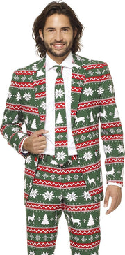 Opposuits Verkleedpak Festive Green Heren Polyester Rood/groen Mt 60