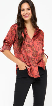 Cashmier overhemd met kleurrijke print - Rood