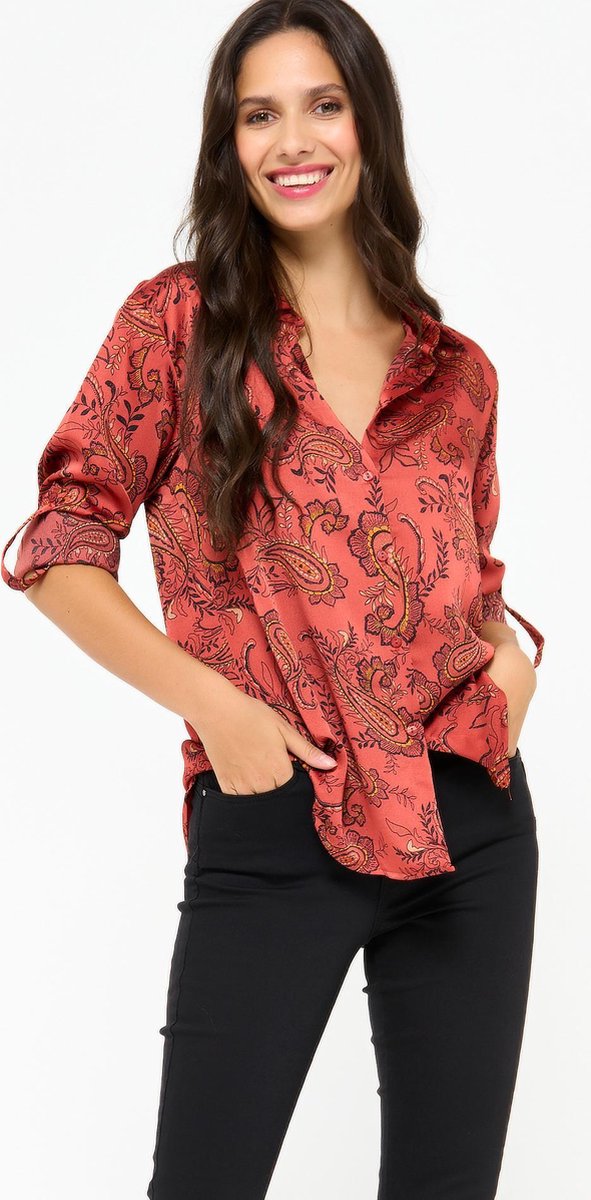 Cashmier overhemd met kleurrijke print - Rood