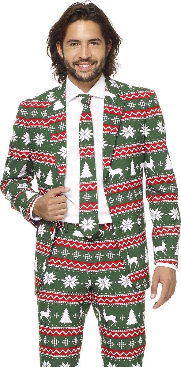 Opposuits Verkleedpak Festive Green Heren Polyester Rood/groen Mt 46