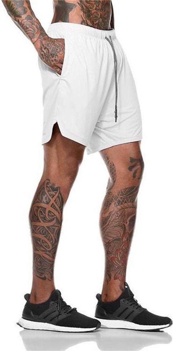 Douxe Sportbroek voor Heren – 2 in 1 sportshorts met praktische mobielzak – Achterzak met ritssluiting – Sportbroek in de maten: M