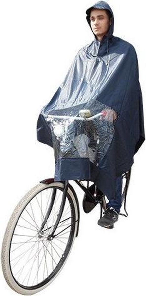 HOOODIE poncho navy blue voor op de fiets met transparant vlak