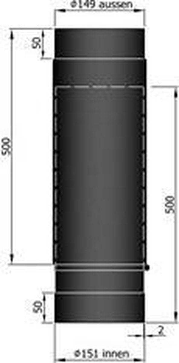 TT Kachelpijp Ø150 schuifbuis zwart - zwart - staal - 2mm - schuifbuis - Ø150mm