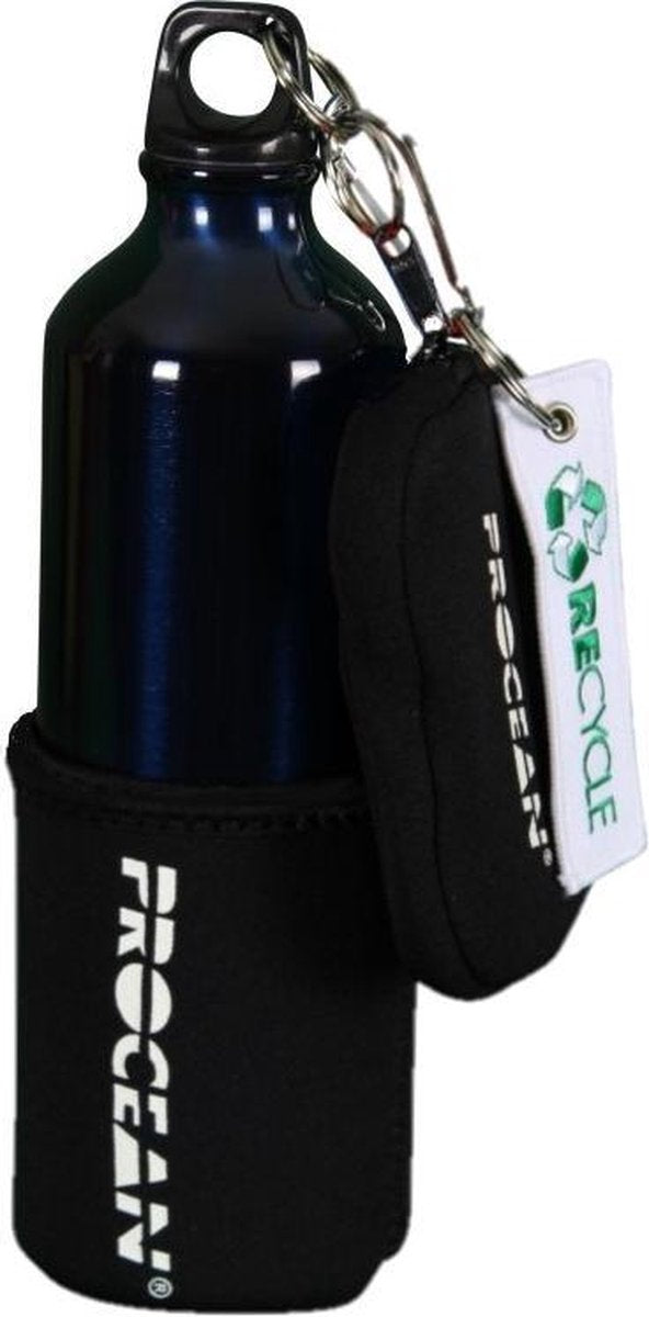 Aluminium fles 750 ml set donkerblauw/zwart