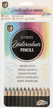 Aquarelpotloden - 12 stuks - Met metalen opbergblik Grafix
