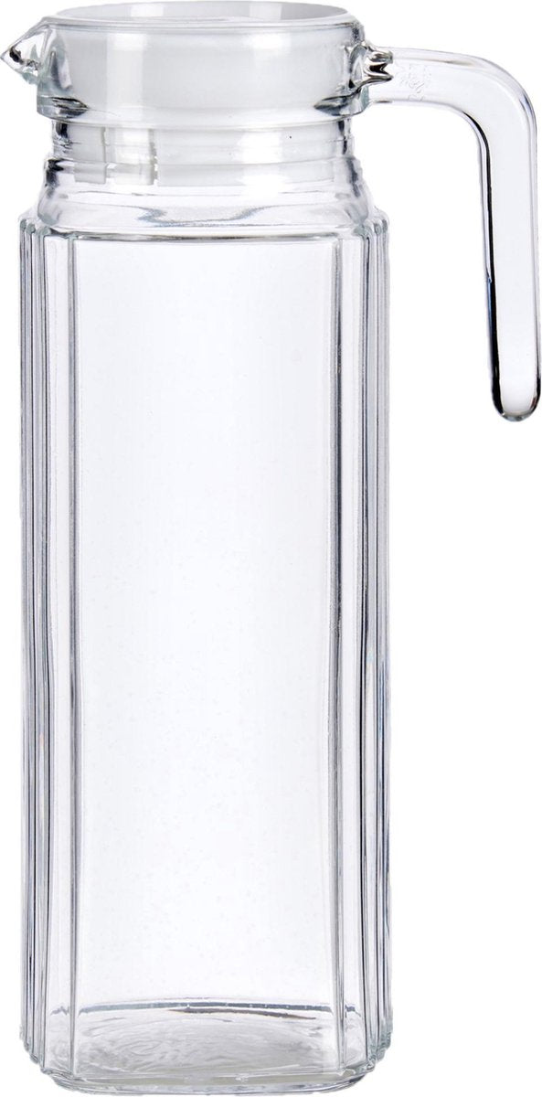 Glazen schenkkan/karaf met deksel 1 liter 12 x 25 cm - Sapkannen/waterkannen/schenkkannen