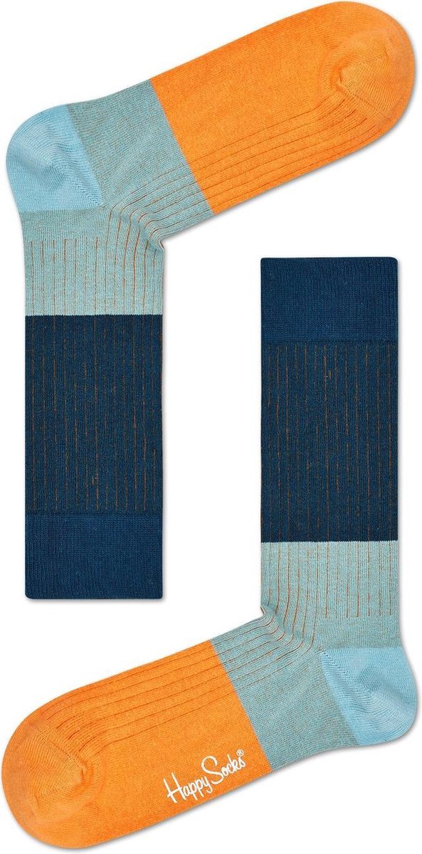 Happy Socks Block Rib Sokken - Geel/Blauw - Maat 36-40