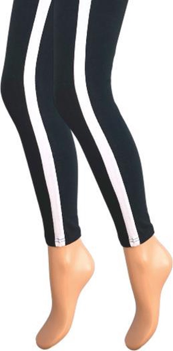 Dames legging - Katoen - Witte streep - Zwart - Maat XXL