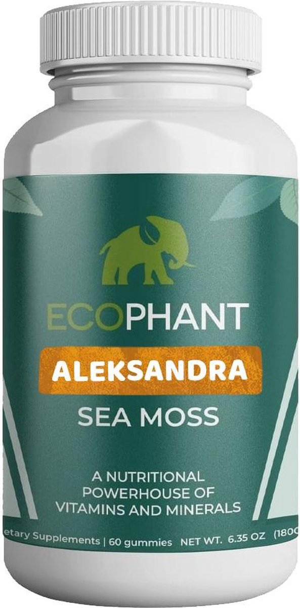 Ecophant Irish Sea Moss Gummies - Rauw Biologisch Wildcrafted Zongedroogd Seamoss-poeder en -gel -  Alkaline Keto Veganistisch - Schildklier & Gezonde huidontgifting - 60 gummies vegan Appel
