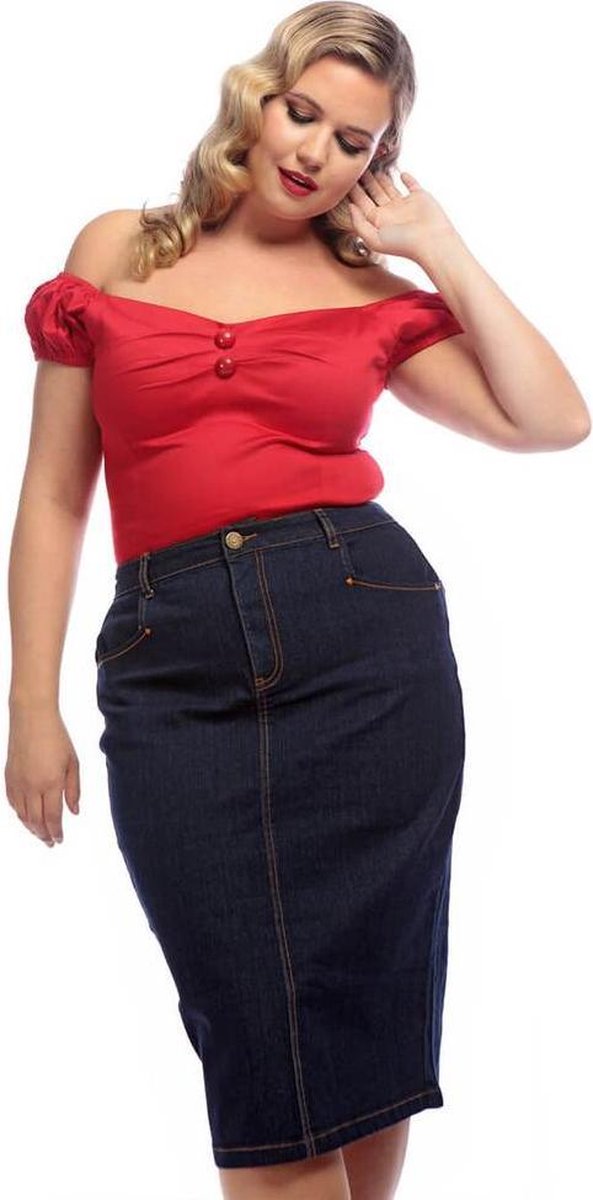 Collectif Angela Denim 50's Pencil Rok Navy