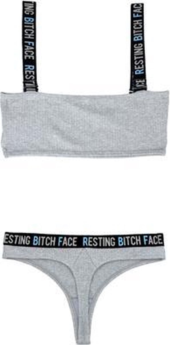 Ribgebreide Set met Crop Top - Grijs/Zwart