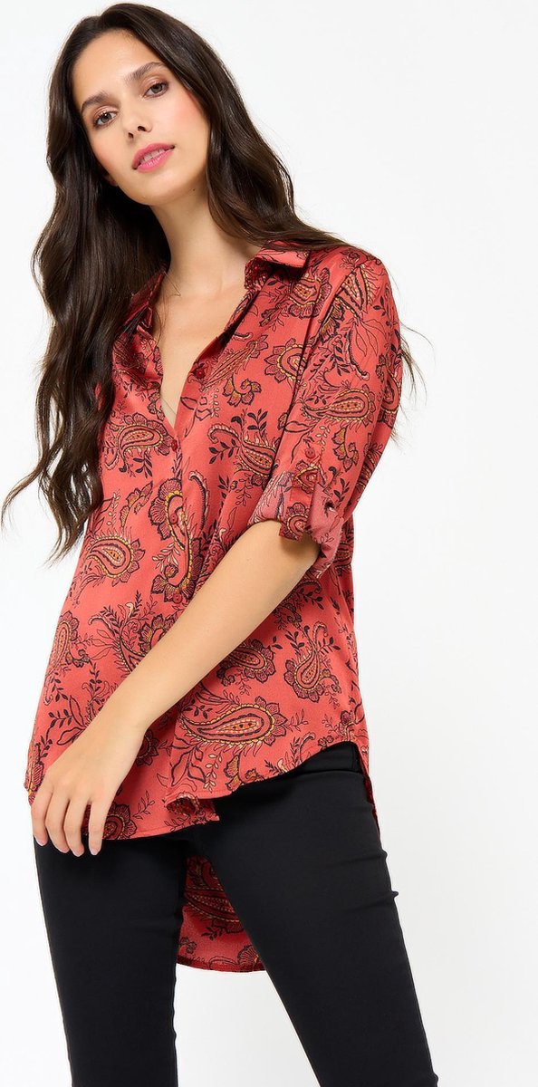 Cashmier overhemd met kleurrijke print - Rood