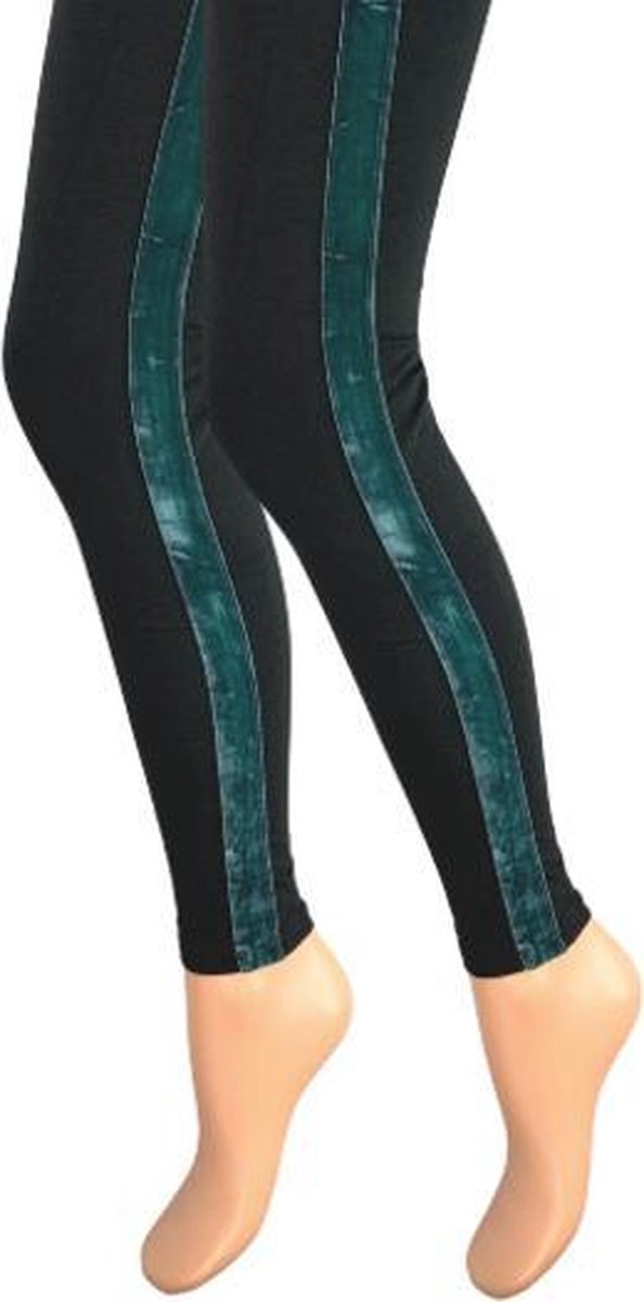 Dames legging - Katoen - Fluweel streep - Groen - Maat S/M