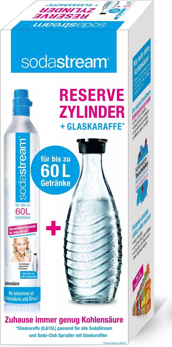 SodaStream Gascilinder en Glazen Drinkfles - Enkel voor Sodastream Crystal - 60 l + 0