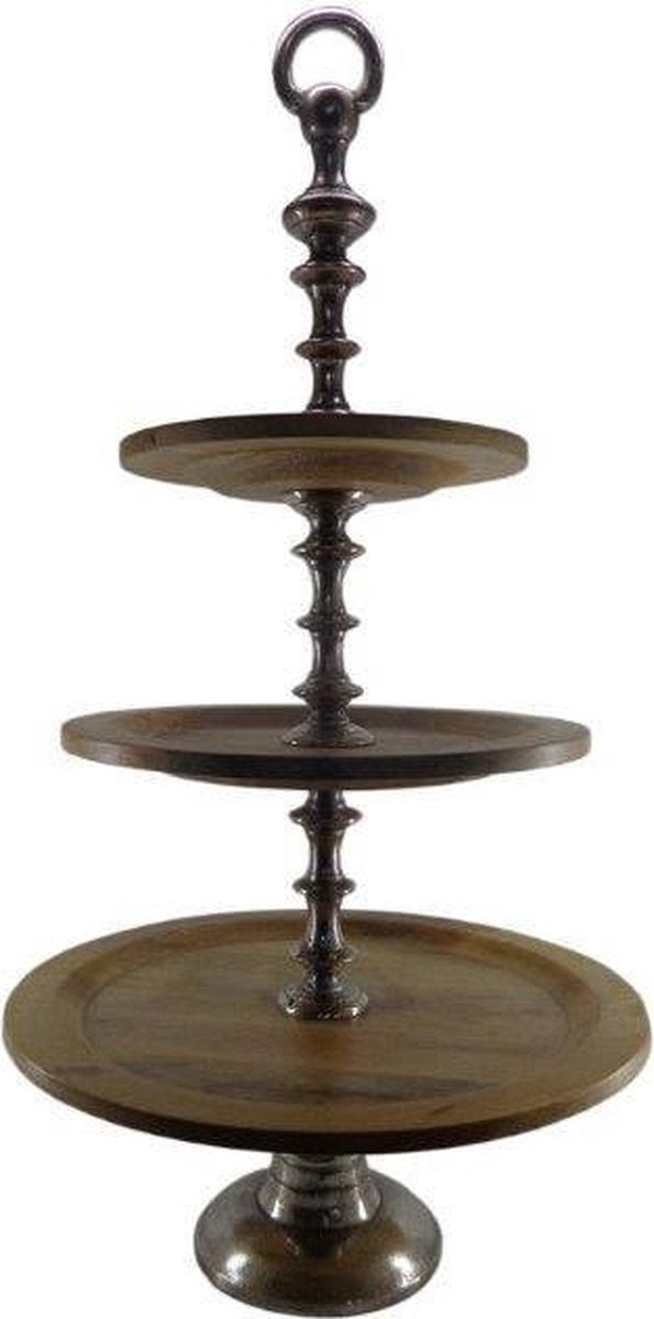 Deco4yourhome - 3 Laags Etagere - Old Metal / Natural Wood