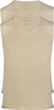 Schiesser 95/5 - heren Tanktop 2-pack - beige - V-hals -  Maat S