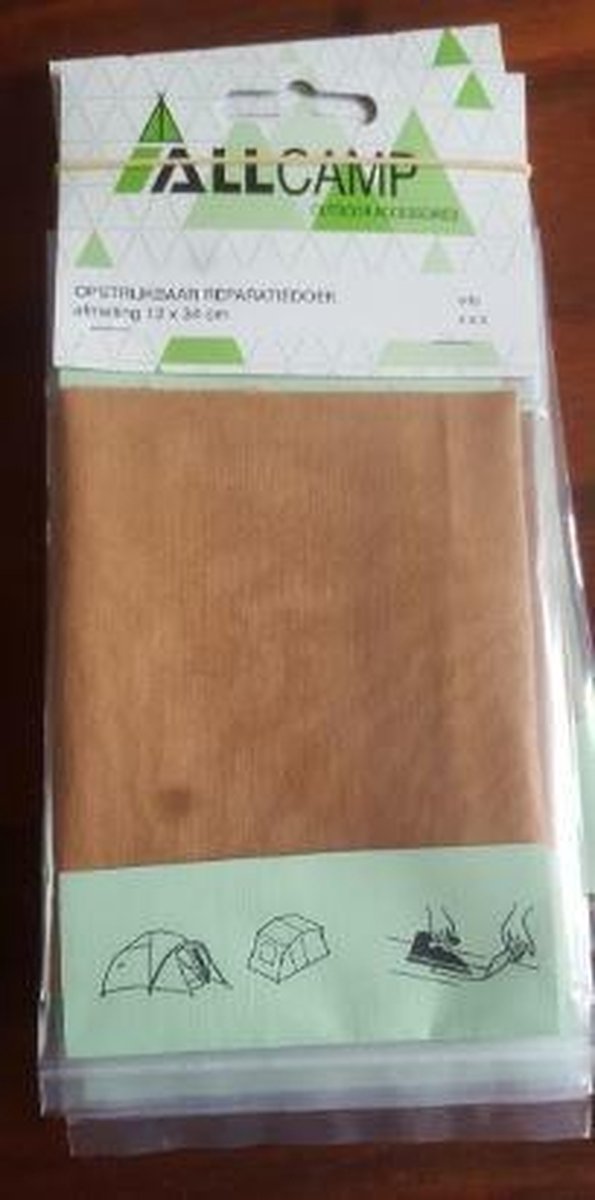 Allcamp opstrijkbaar reparatiedoek - tentreparatie - 12 x 34 cm - Beige
