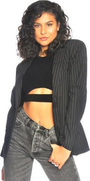 LA Sisters Pinstripe Oversized Blazer - Black - Maat XS