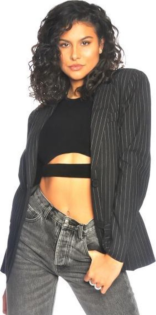 LA Sisters Pinstripe Oversized Blazer - Black - Maat XS
