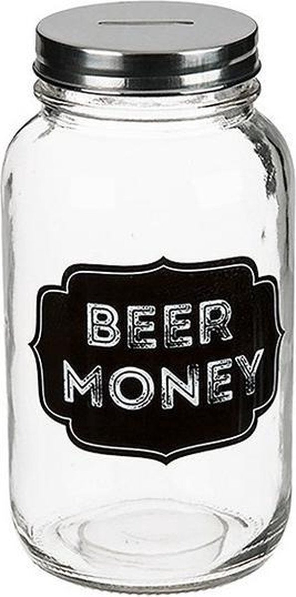 Glazen spaarpot bier geld sparen Beer Money 18 cm