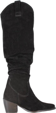 Tango | Ella square 4-d black high waxed suede slobby boot - black heel | Maat: 40